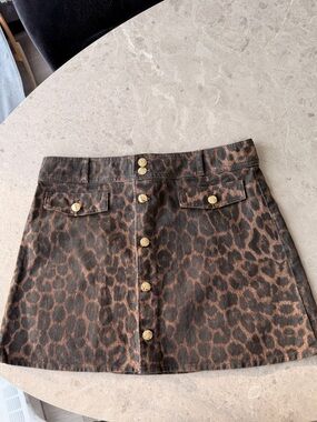 H&M Leopard-Print Button-Front Mini Skirt - Brown/Black